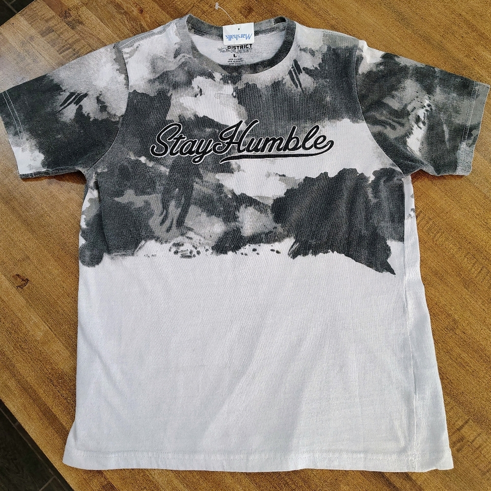 District Planet Black & White Stay Humble 100% Cotton T Shirt Kids Size L